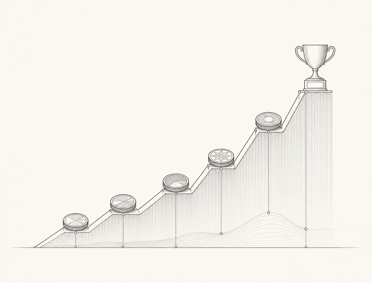 Rising market chart crowned with a trophy